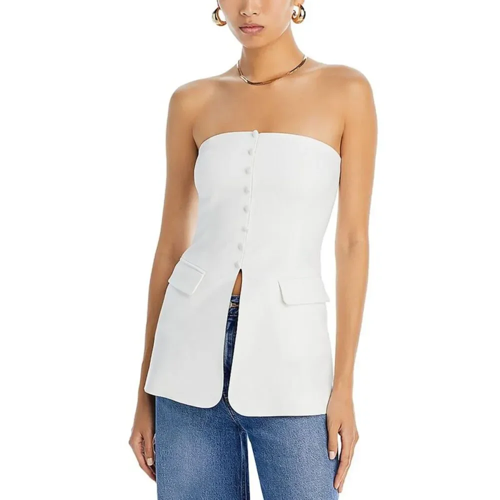 Fore Womens White Zipper Polyester Peplum Top Shirt Imperfections
